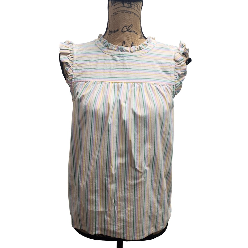 J. Crew Striped Ruffle Neck Sleeveless Blouse Women's Size‎ 2